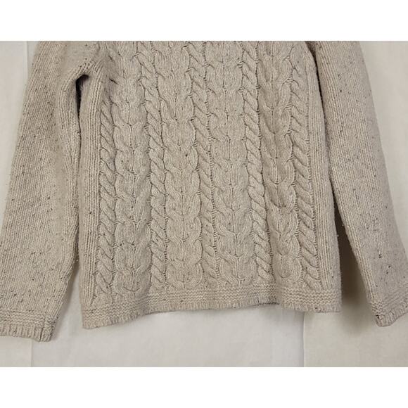 Aran Sweater Market oatmeal wool cashmere cable knit sweater Size small Preppy - Picture 5 of 10